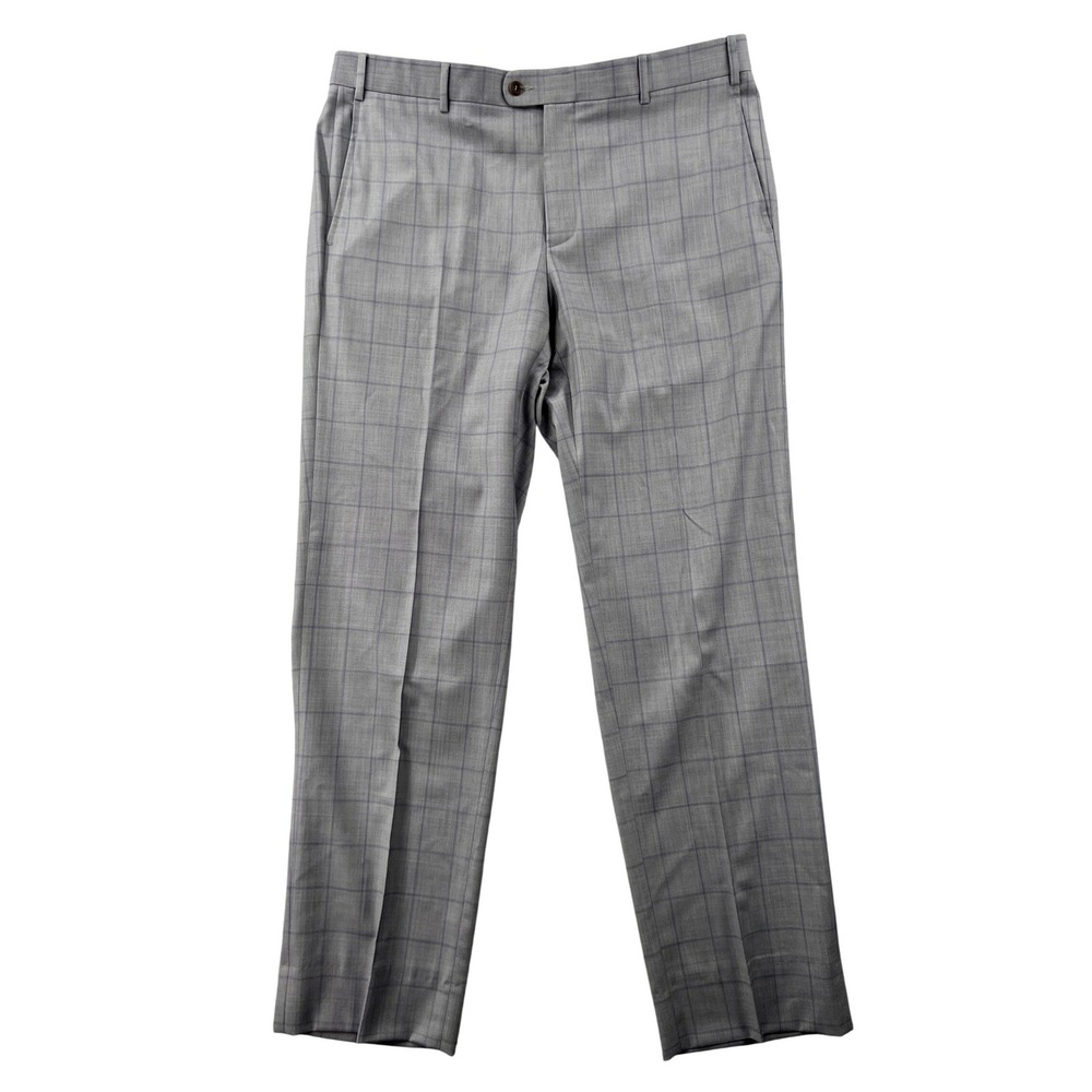 Zanella Wool Dress Pants Windowpane Plaid Men 38x33 Blue Gray Italy Tailored
